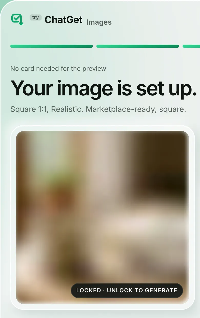 First result: the heading Your image is set up, above a blurred preview labelled Locked, unlock to generate.