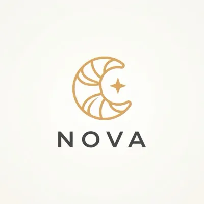 Logo direction three: a golden croissant shaped like a crescent moon with a star, above the word NOVA.