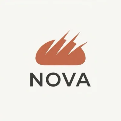 Logo direction one: a terracotta loaf with rising steam above the word NOVA.
