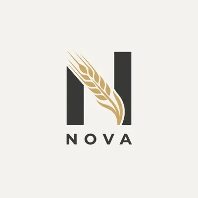 Logo direction two: a bold letter N with an ear of wheat, above the word NOVA.